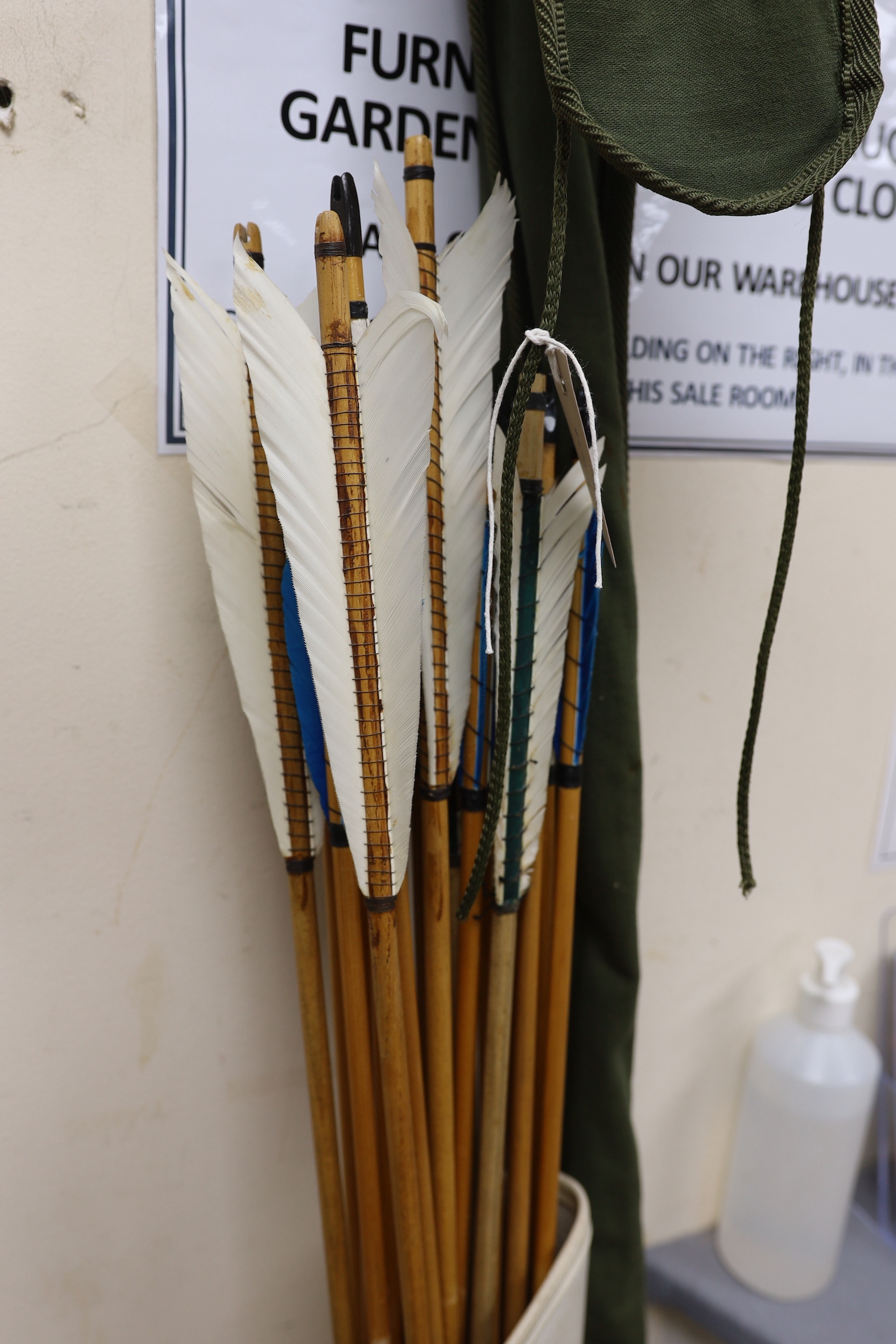 A Bickerstaffe longbow, arrows and accessories